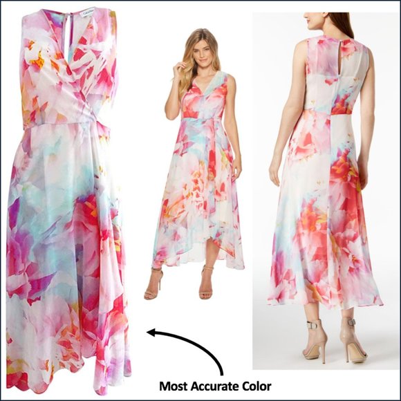 Calvin Klein Dresses & Skirts - NEW Calvin Klein V-Neck Floral High-Low Maxi Dress